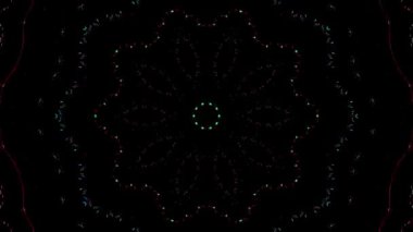 Animated digital abstract. Colorful curved and circular lines on black background, seamless loop