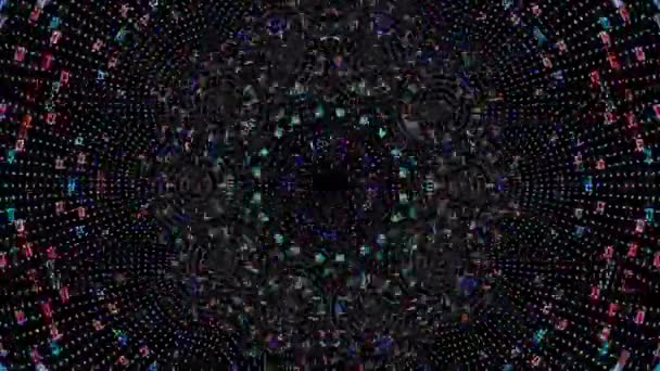 Abstrakcyjne Linie Kolorowe Kropki Światło Świecące Okrągły Kształt Środku Czarne — Wideo stockowe