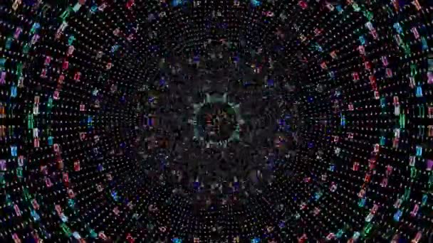 Abstrakcyjne Linie Kolorowe Kropki Światło Świecące Okrągły Kształt Środku Czarne — Wideo stockowe