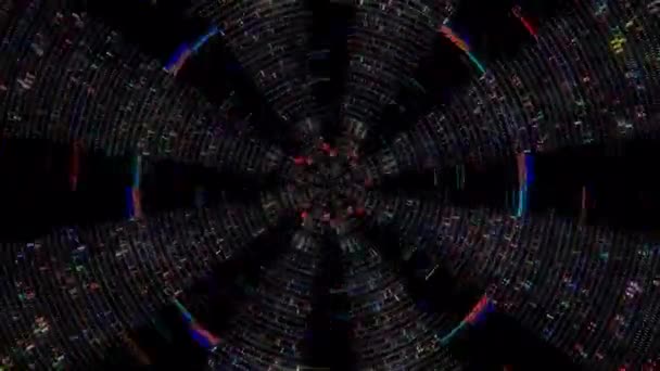 Абстрактные Линии Красочные Точки Свет Сияющий Круглую Форму Центре Черный — стоковое видео