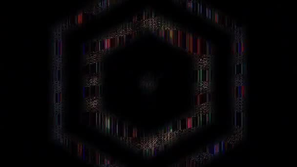 Animated Digital Abstract Colorful Curved Circular Lines Black Background Seamless — Stockvideo