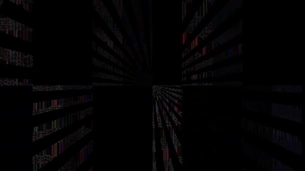 Abstrakte Leuchtende Helle Linien Setzen Welle Bunte Schwarze Hintergrund — Stockvideo