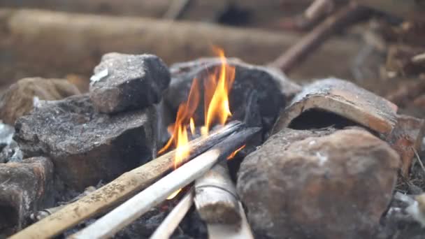 Oheň Hořící Dříví Kamnech Chatě — Stock video