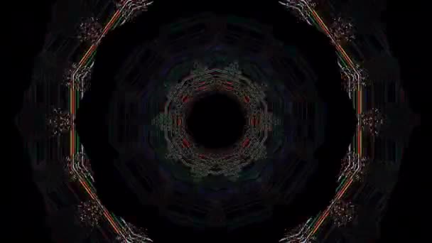 Animated Digital Abstract Colorful Curved Circular Lines Black Background Seamless — Wideo stockowe