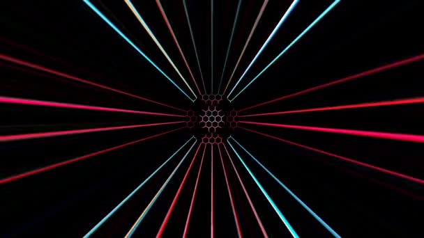 Abstract Lines Colorful Light Shining Shape Center Black Background — Stock Video