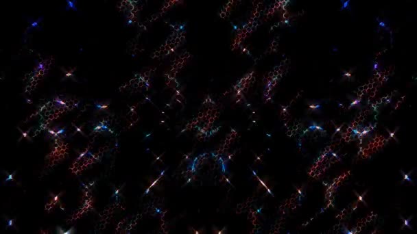 Abstracte Stippen Stralende Heldere Lijnen Set Wave Kleurrijke Zwarte Achtergrond — Stockvideo