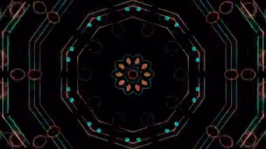 3D animasyon güzel video renkli soyut parlak ışık enerjisi 4K düz çizgi dalgaları merkezde yuvarlak ışık efekti, siyah arkaplan