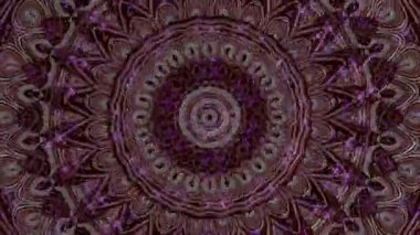 Kaleydoskop deseni tam renklerle. Sihirli mandala. 4k soyut arkaplan çizgileri hareket ettiriyor ve parlayan ışık noktalarıyla yanıp sönüyor. Çemberlerle canlandırma