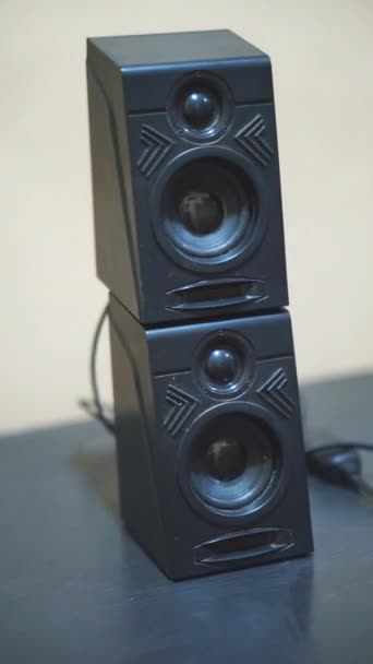 Black Speakers Left Right Stereo Computer Desk — Stock Video
