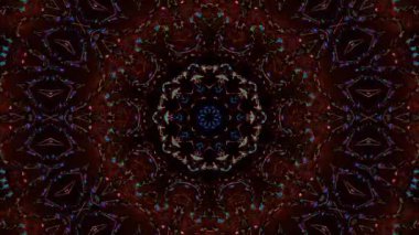 Soyut Kaleydoskop deseni tam renklerle. Sihirli mandala. 4k arka plan hareket eden çizgiler ve parlayan ışık noktaları. Çemberlerle canlandırma
