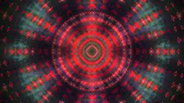 フルカラーの抽象的なKaleidoscopeパターン マジック マンダラ 4Kバックグラウンドの移動ストライプと輝く光の点で点滅 サークルによるアニメーション — ストック動画