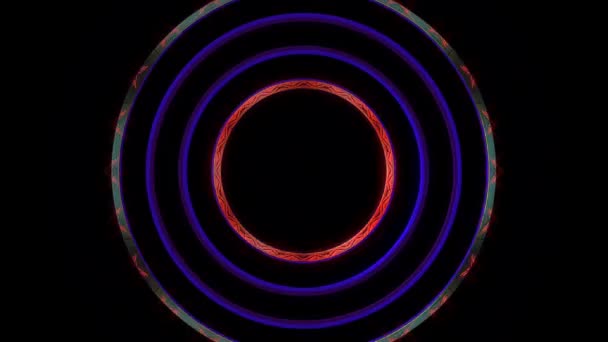 Animated Digital Abstract Colorful Curved Circular Lines Black Background Seamless — ストック動画