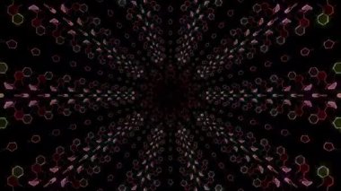 3D animasyon güzel video renkli soyut parlak ışık enerjisi 4K düz çizgi dalgaları merkezde yuvarlak ışık efekti, siyah arkaplan