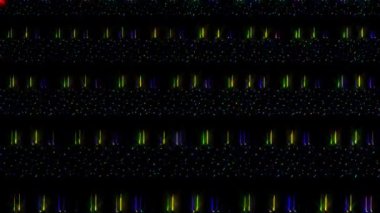 3D shining bright dots set colorful line wave motion, on black background