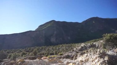 Garut, Batı Java, Endonezya 'da bir stratovolcano olan Papandayan Dağı' nın yüksek uçurumları ile manzara.