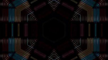 3D animasyon güzel video renkli soyut parlak ışık enerjisi 4K düz çizgi dalgaları merkezde yuvarlak ışık efekti, siyah arkaplan