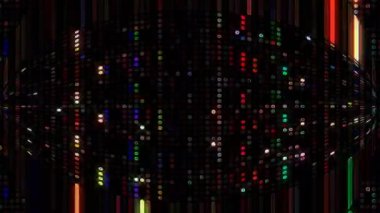 3D shining bright dots set colorful line wave motion, on black background