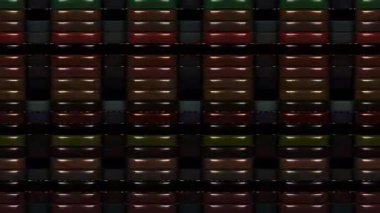 3D shining bright dots set colorful line wave motion, on black background