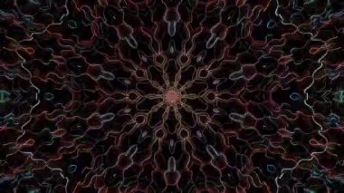 3D animasyon güzel video renkli soyut parlak ışık enerjisi 4K düz çizgi dalgaları merkezde yuvarlak ışık efekti, siyah arkaplan