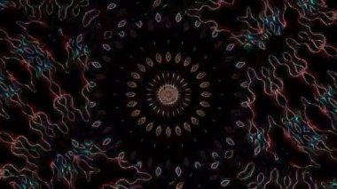 3D animasyon güzel video renkli soyut parlak ışık enerjisi 4K düz çizgi dalgaları merkezde yuvarlak ışık efekti, siyah arkaplan