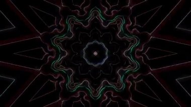 3D animasyon güzel video renkli soyut parlak ışık enerjisi 4K düz çizgi dalgaları merkezde yuvarlak ışık efekti, siyah arkaplan