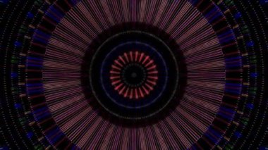 3D animasyon güzel video renkli soyut parlak ışık enerjisi 4K düz çizgi dalgaları merkezde yuvarlak ışık efekti, siyah arkaplan