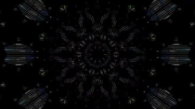 3D animasyon güzel video renkli soyut parlak ışık enerjisi 4K düz çizgi dalgaları merkezde yuvarlak ışık efekti, siyah arkaplan