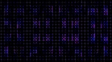 Siyah arka planda parlayan parlak ışıkların renkli noktalarıyla hareketli kare çizgileri.