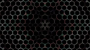 3D animasyon güzel video renkli soyut parlak ışık enerjisi 4K düz çizgi dalgaları merkezde yuvarlak ışık efekti, siyah arkaplan