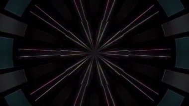 3D animasyon güzel video renkli soyut parlak ışık enerjisi 4K düz çizgi dalgaları merkezde yuvarlak ışık efekti, siyah arkaplan