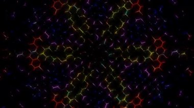 3D animasyon güzel video renkli soyut parlak ışık enerjisi 4K düz çizgi dalgaları merkezde yuvarlak ışık efekti, siyah arkaplan