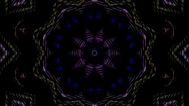 3D animasyon güzel video renkli soyut parlak ışık enerjisi 4K düz çizgi dalgaları merkezde yuvarlak ışık efekti, siyah arkaplan