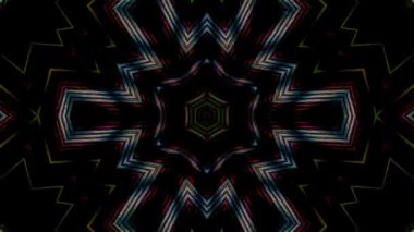 3D animasyon güzel video renkli soyut parlak ışık enerjisi 4K düz çizgi dalgaları merkezde yuvarlak ışık efekti, siyah arkaplan