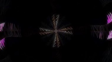 3D animasyon güzel video renkli soyut parlak ışık enerjisi 4K düz çizgi dalgaları merkezde yuvarlak ışık efekti, siyah arkaplan