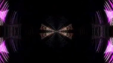 3D animasyon güzel video renkli soyut parlak ışık enerjisi 4K düz çizgi dalgaları merkezde yuvarlak ışık efekti, siyah arkaplan