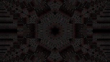 3D Animated digital abstract. Colorful curved and circular lines on black background, seamless loop