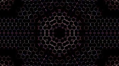 3D Animated digital abstract. Colorful curved and circular lines on black background, seamless loop