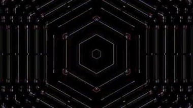 3D animasyon güzel video renkli soyut parlak ışık enerjisi 4K düz çizgi dalgaları merkezde yuvarlak ışık efekti, siyah arkaplan