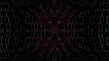 3D animasyon güzel video renkli soyut parlak ışık enerjisi 4K düz çizgi dalgaları merkezde yuvarlak ışık efekti, siyah arkaplan