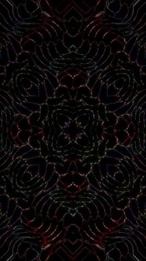 3D animasyon dikey güzel video soyut parlak ışık enerjisi 4K soyut çizgiler merkezde parlayan renkli ışık, siyah arkaplan