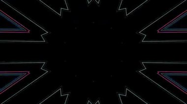 3D animasyon güzel video renkli soyut parlak ışık enerjisi 4K düz çizgi dalgaları merkezde yuvarlak ışık efekti, siyah arkaplan