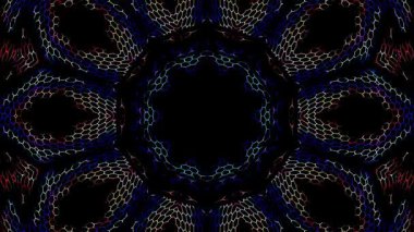 3D animasyon güzel video renkli soyut parlak ışık enerjisi 4K düz çizgi dalgaları merkezde yuvarlak ışık efekti, siyah arkaplan