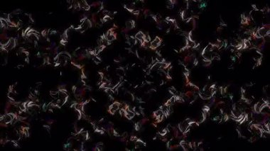 3D soyut parlak çizgiler dalga, renkli, parlak ışık enerjisi düz çizgilerin 4K 'sı siyah arkaplan üzerinde parıldayan ışık efekti