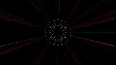 3D animasyon güzel video renkli soyut parlak ışık enerjisi 4K düz çizgi dalgaları merkezde yuvarlak ışık efekti, siyah arkaplan