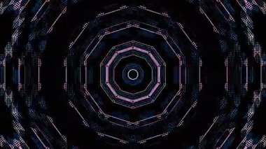 3D animasyon güzel video renkli soyut parlak ışık enerjisi 4K düz çizgi dalgaları merkezde yuvarlak ışık efekti, siyah arkaplan