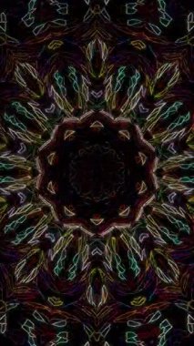 3D animasyon dikey güzel video soyut parlak ışık enerjisi 4K soyut çizgiler merkezde parlayan renkli ışık, siyah arkaplan