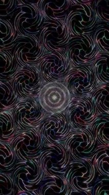 3D animasyon dikey güzel video soyut parlak ışık enerjisi 4K soyut çizgiler merkezde parlayan renkli ışık, siyah arkaplan