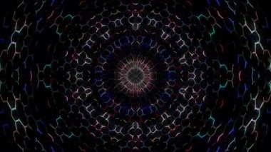 3D animasyon güzel video renkli soyut parlak ışık enerjisi 4K düz çizgi dalgaları merkezde yuvarlak ışık efekti, siyah arkaplan