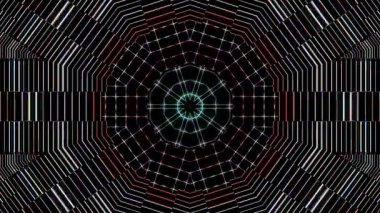 3D animasyon güzel video renkli soyut parlak ışık enerjisi 4K düz çizgi dalgaları merkezde yuvarlak ışık efekti, siyah arkaplan