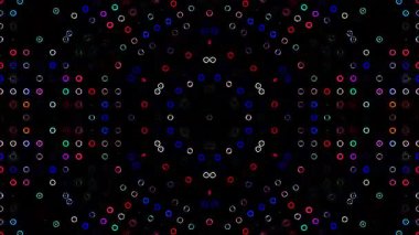 3D animasyon güzel video renkli soyut parlak ışık enerjisi 4K düz çizgi dalgaları merkezde yuvarlak ışık efekti, siyah arkaplan